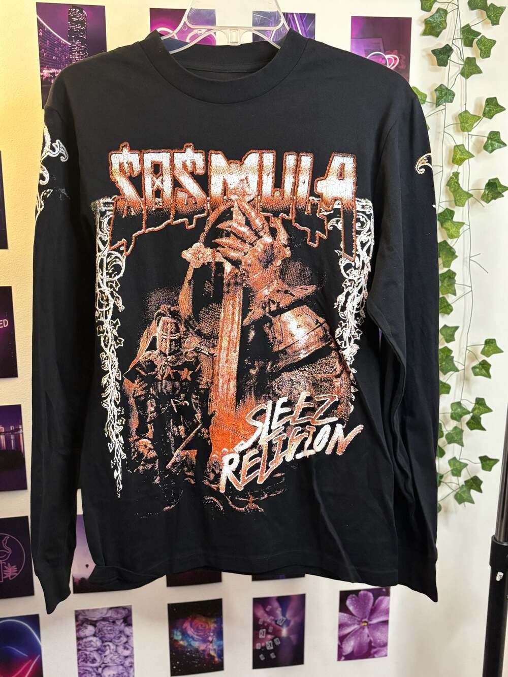 SosMula Sleez Religion Knight Long Sleeve Graphic Tee Black